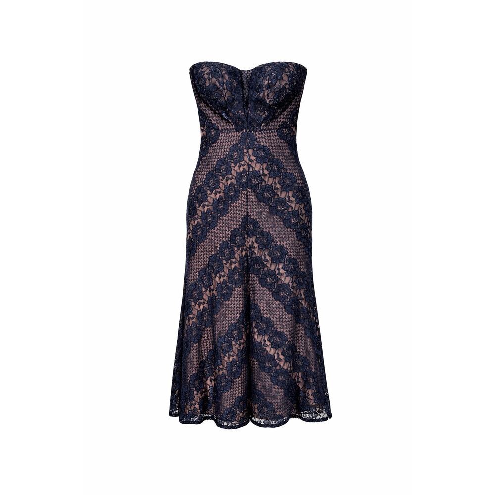 Nightway 6P Navy Nude Glitter Lace Strapless Formal Gown Special‎ Occassion Prom